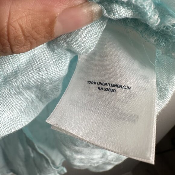 Lands End Shirt Dress Womens 1X Blue Linen Tunic Button Front Pockets Coastal - Picture 8 of 11